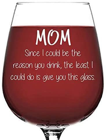 Mom Reason You Drink Funny Wine Glass - Best Christmas Gifts for Mom, Women - Unique Xmas Gag Mom Gifts from Daughter, Son, Child, Kids