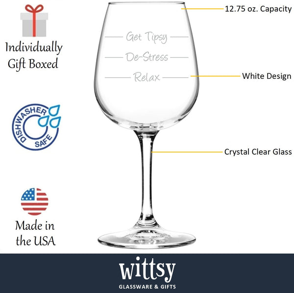 Get Tipsy Funny Wine Glass - Best Christmas Gag Gifts for Women, Mom - Unique Xmas Wine Gifts for Wife, Her - Cool Bday Present Idea from Husband, Son, Daughter - Fun Novelty Gift for Sister, Friend