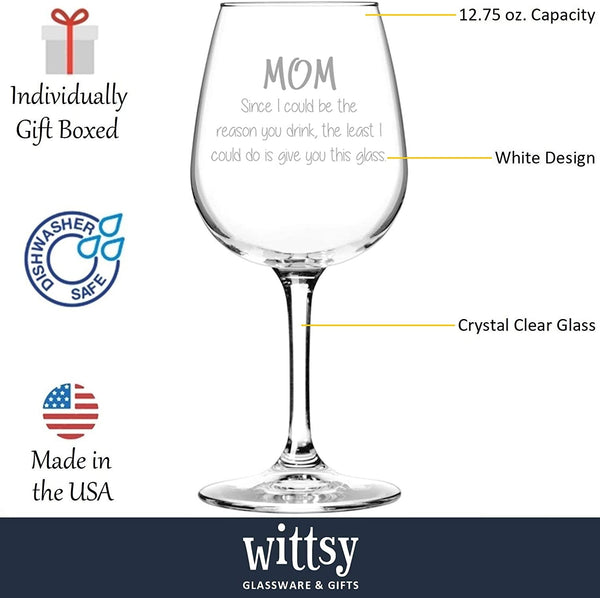 Mom Reason You Drink Funny Wine Glass - Best Christmas Gifts for Mom, Women - Unique Xmas Gag Mom Gifts from Daughter, Son, Child, Kids