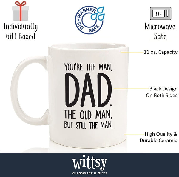Dad, The Man / The Old Man Funny Coffee Mug - Best Christmas Gifts for Dad, Men - Unique Xmas Gag Dad Gifts from Daughter, Son, Wife, Kids - Cool Birthday Present Idea for Guys, Him - Fun Novelty Cup