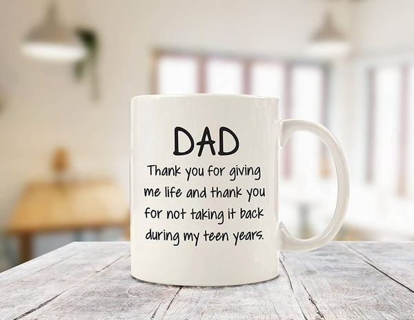 Dad Thank You For Giving Me Life Funny Coffee Mug - Best Christmas Gifts for Dad, Men - Unique Xmas Gag Dad Gifts from Daughter, Son, Kids - Cool Birthday Present Ideas for Father - Fun Novelty Cup