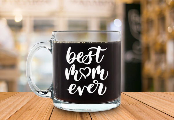 Best Mom Ever Glass Coffee Mug - Christmas Gifts for Mom, Women, Wife - Unique Xmas Mom Gifts from Daughter, Son, Husband, Kids - Cool Birthday Present Ideas for a New Mother, Her - Fun Novelty Cup