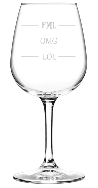 LOL-OMG-FML Funny Wine Glass - Best Christmas Gag Gifts for Women, Men, Mom - Unique Xmas Gift Idea for Her, Him, Friend, Sister - Cool Bday Present from Husband, Wife, Son, Daughter -Fun Novelty Gift