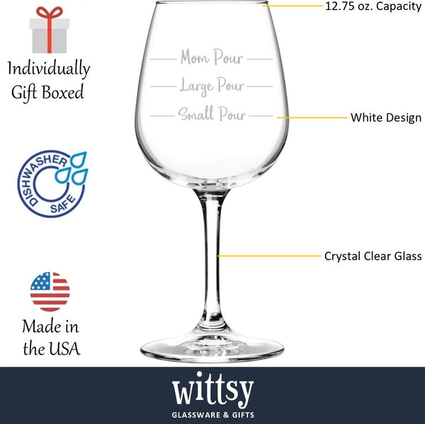 Mom Pour Funny Wine Glass - Best Christmas Gag Gifts for Mom, Women - Unique Xmas Mom Gifts from Husband, Son, Daughter - Present for Wife, Friend