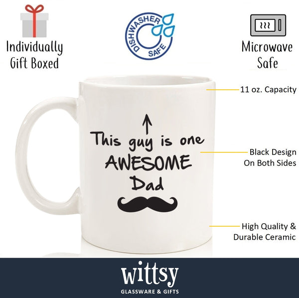 Best Dad Gifts - Funny Coffee Mug - One Awesome Dad - Christmas Gifts for Dad, Men - Unique Xmas Gift Ideas for Him from Daughter, Son, Wife - Cool Bday Present for Husband - Fun Novelty Cup (White)