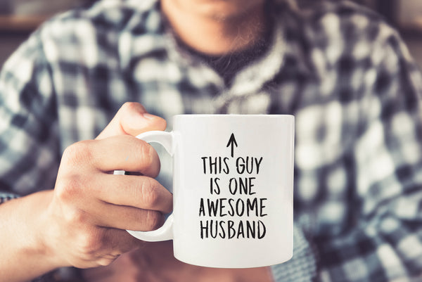 One Awesome Husband Funny Coffee Mug - Best Birthday or Anniversary Gifts For Husband, Men, Him - Unique Present Idea From Wife - Fun Novelty Cup For the Mr, Hubby, Partner - 11 oz Matte Black Ceramic