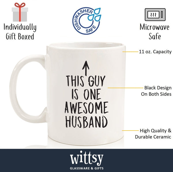 One Awesome Husband Funny Coffee Mug - Best Birthday or Anniversary Gifts For Husband, Men, Him - Unique Present Idea From Wife - Fun Novelty Cup For the Mr, Hubby, Partner - 11 oz Matte Black Ceramic