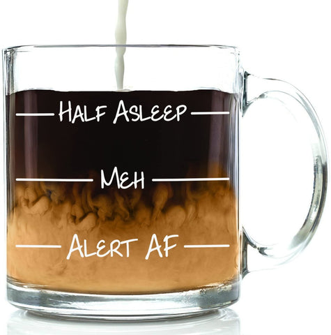 Alert AF Funny Coffee Mug - Best Christmas Gifts for Men, Women, Husband, Wife - Cool Xmas Gag Gift Ideas for Him, Her, Dad, Mom from Son, Daughter - Unique Birthday Present - Fun Novelty Glass Cup