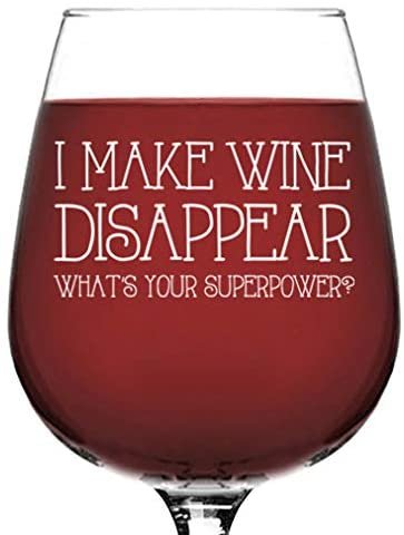I Make Wine Disappear Funny Wine Glass - Best Christmas Wine Gifts for Women, Mom, Men - Unique Xmas Gag Gifts for Wife, Her - Cool Birthday Present Idea from Husband, Son, Daughter