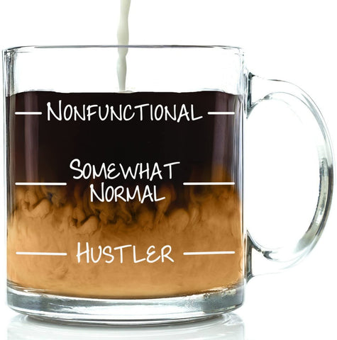 Hustler Funny Coffee Mug - Best Christmas Gifts for Men, Women, Husband, Wife - Cool Xmas Gag Gift Ideas for Him, Her, Dad, Mom from Son, Daughter - Unique Birthday Present - Fun Novelty Glass Cup