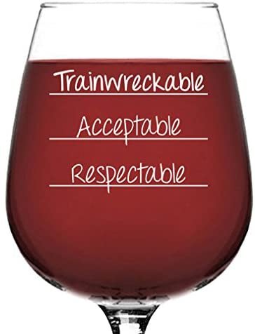 Trainwreckable Funny Wine Glass - Best Christmas Gag Gifts for Women, Mom - Unique Xmas Gift for Her - Cool Bday Present Ideas from Husband, Son, Daughter - Fun Novelty Gifts for Wife, Sister, Friend